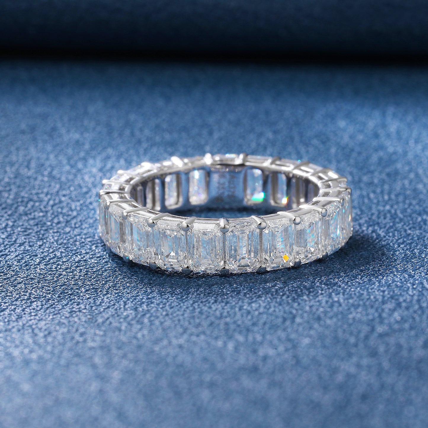 PureVivid Lab-grown Dimond Eternity Ring, Emerald Cut, 9K White Gold
