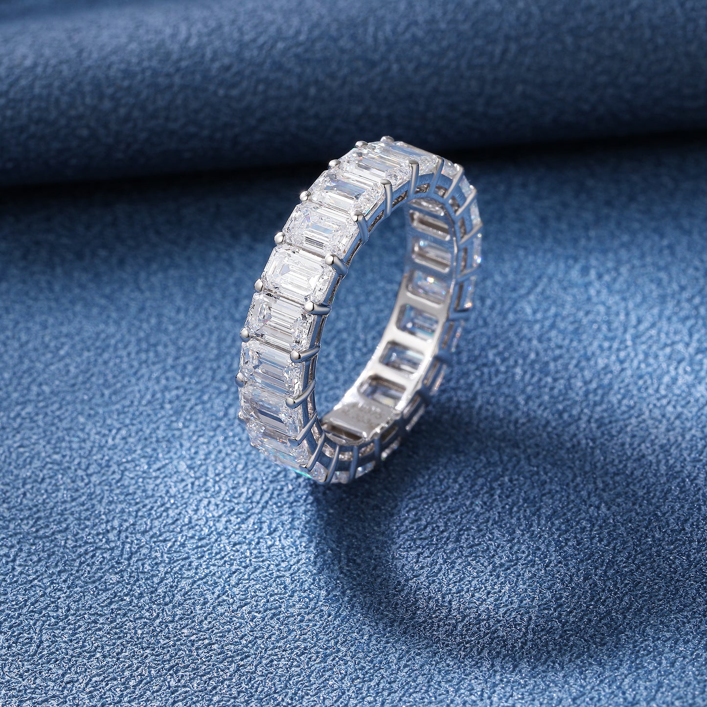 PureVivid Lab-grown Dimond Eternity Ring, Emerald Cut, 9K White Gold